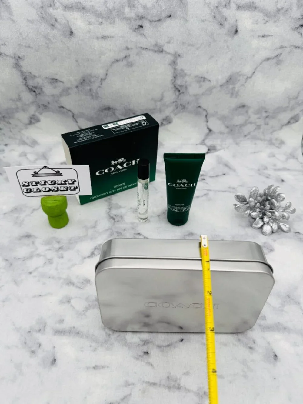 Coach Green EDT Discovery Kit-Metal Box,Shower Gel 30ml&Mini Spray 7.5ml-2pc-NEW
